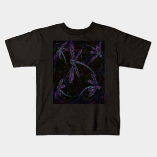 Pretty Purple Blue Dragonflies on Black Kids T-Shirt